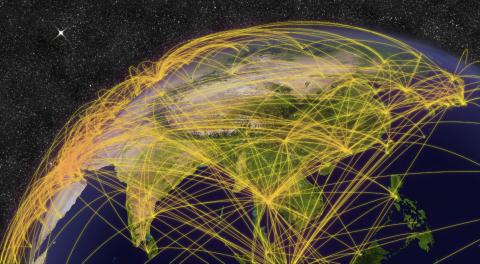 Air travel network over East Asia. Elements of this image furnished by NASA.
