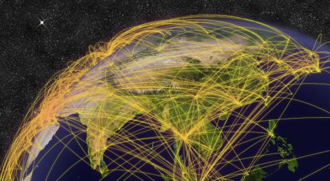 Air travel network over East Asia. Elements of this image furnished by NASA. iStock