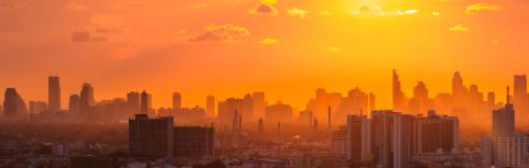 Twilight sunset over Bangkok city, Thailand